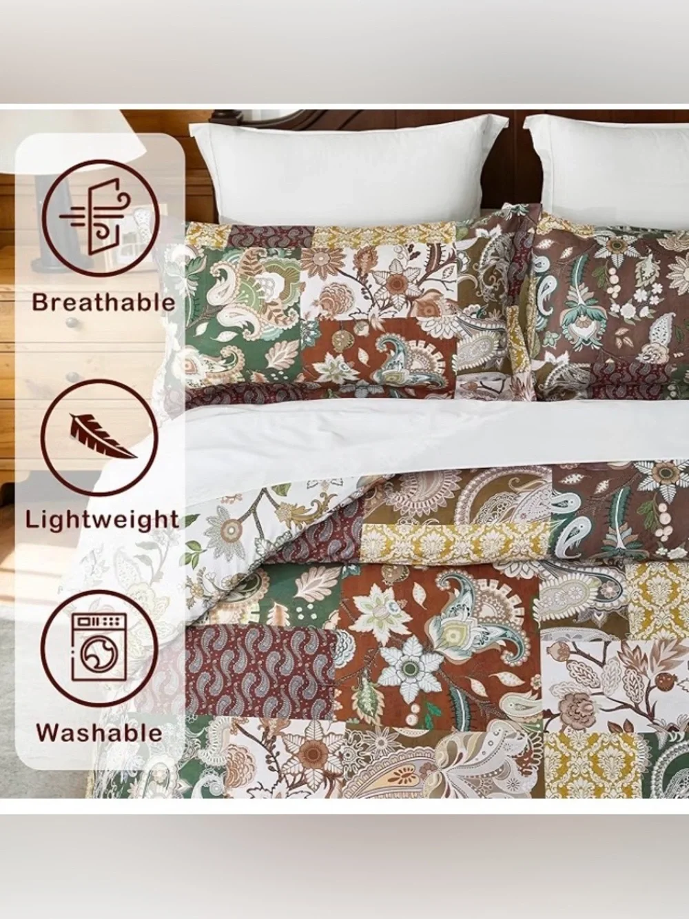Boho King Size Comforter Set - 3 Piece Patchwork Vintage, SEALED PACKAGE